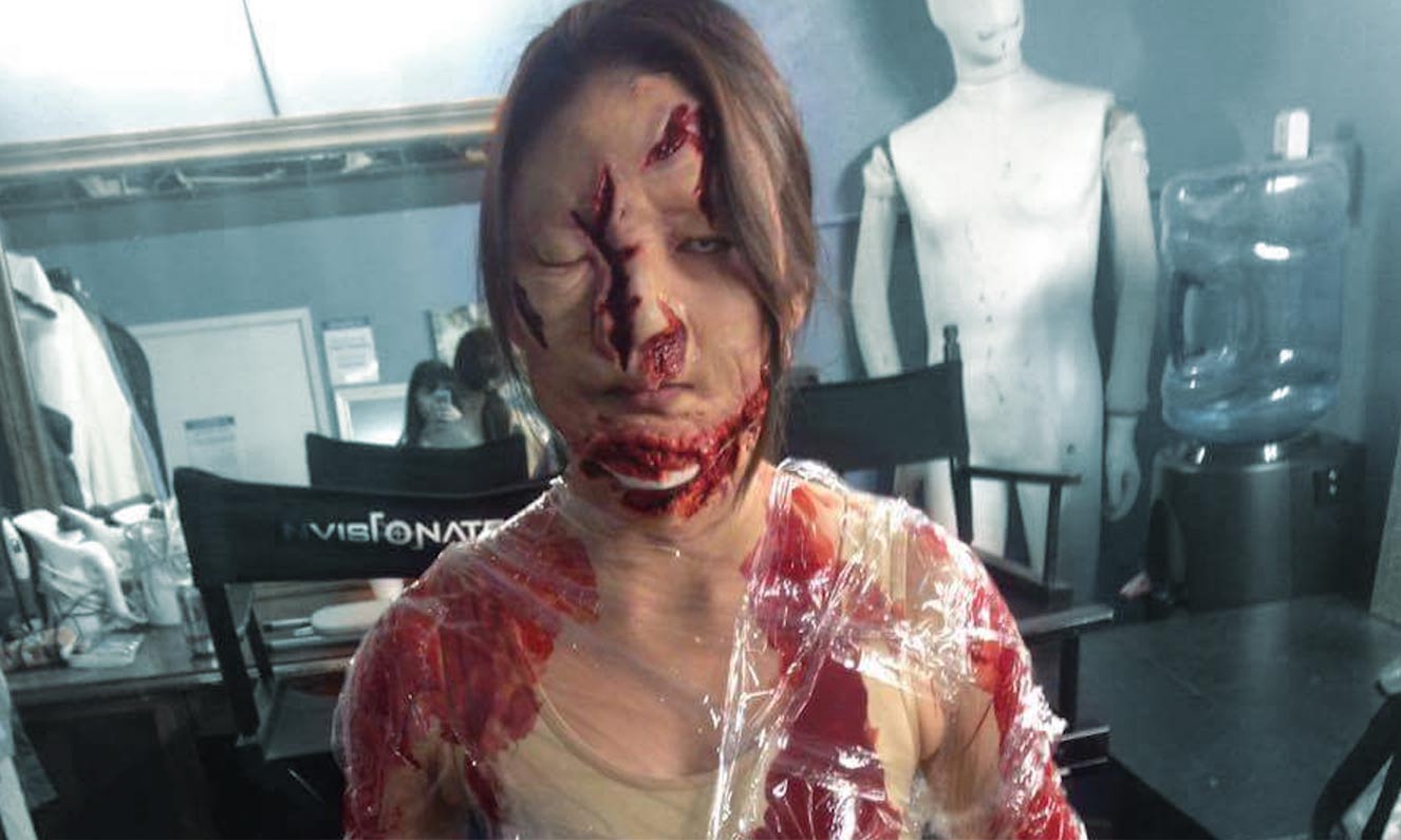 Hollywood special makeup on a girl for a horror film